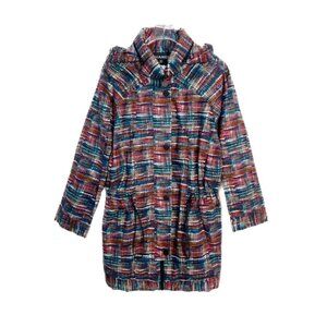 CHANEL Multicolor Tweed Hooded Coat With Drawstring Waist Size 44 Made In France